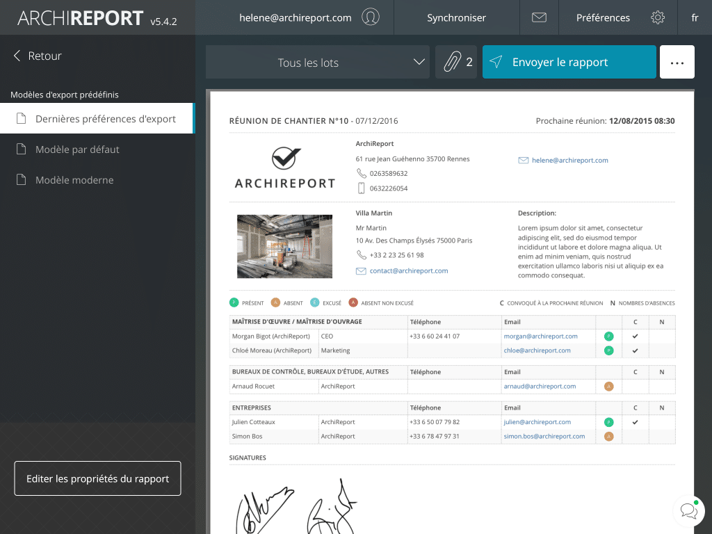 génération compte-rendu de chantier