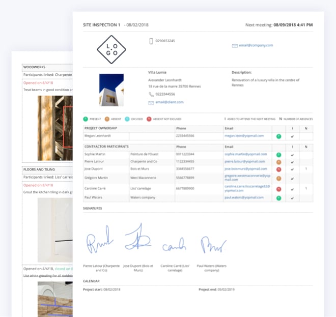 Fonctionnalité Site inspection report