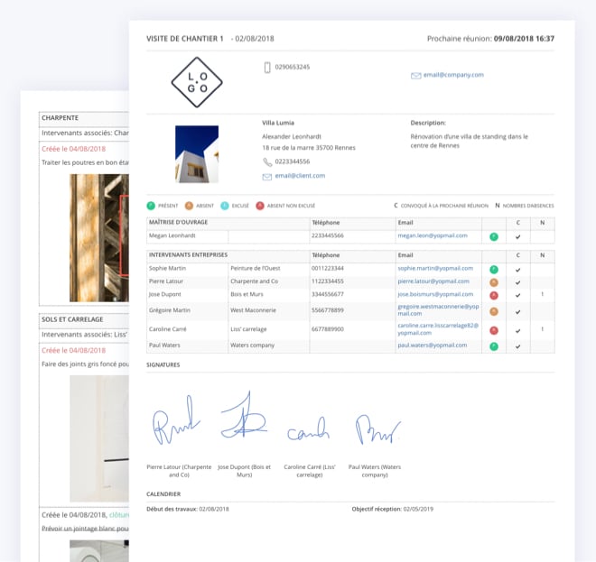 Fonctionnalité Rapports de chantier