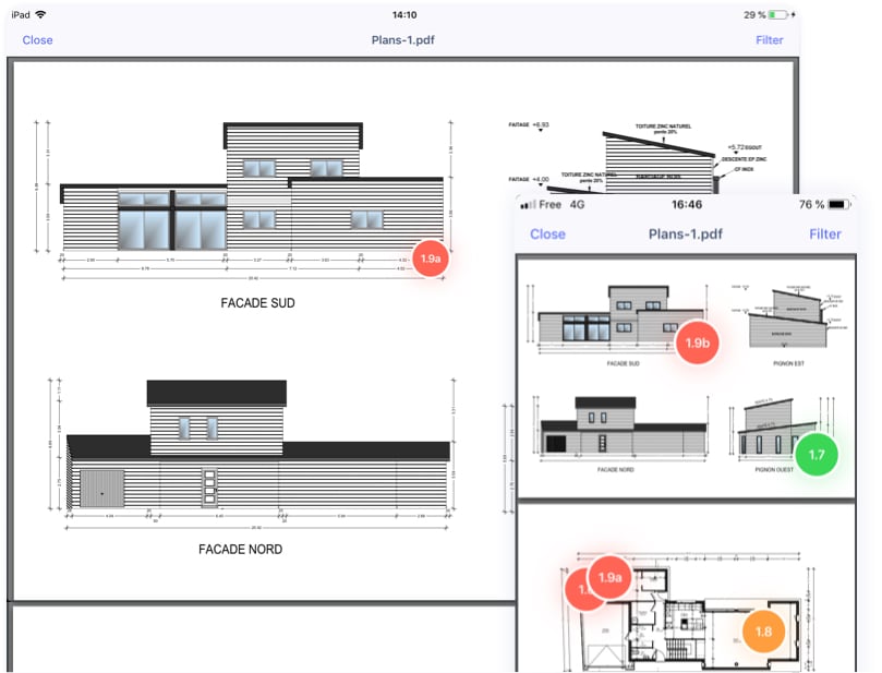 Pinpoint areas on plans and photos