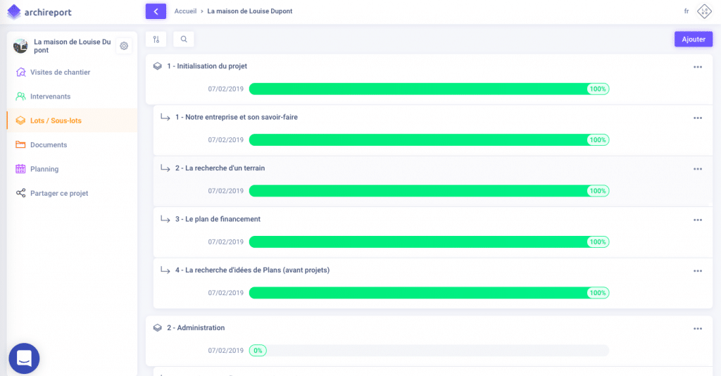 avancement sous-lot archireport