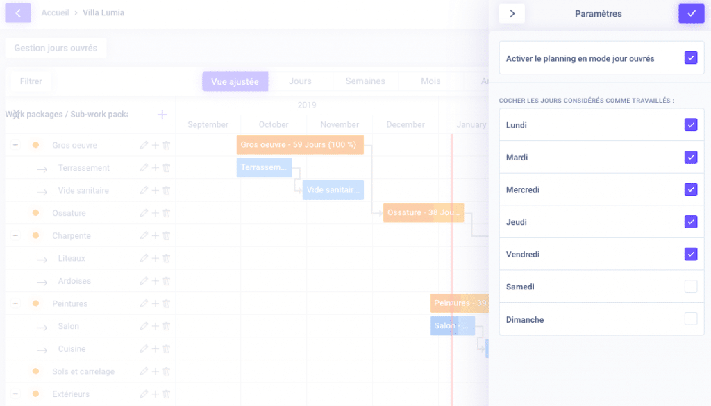 planning jours ouvrés