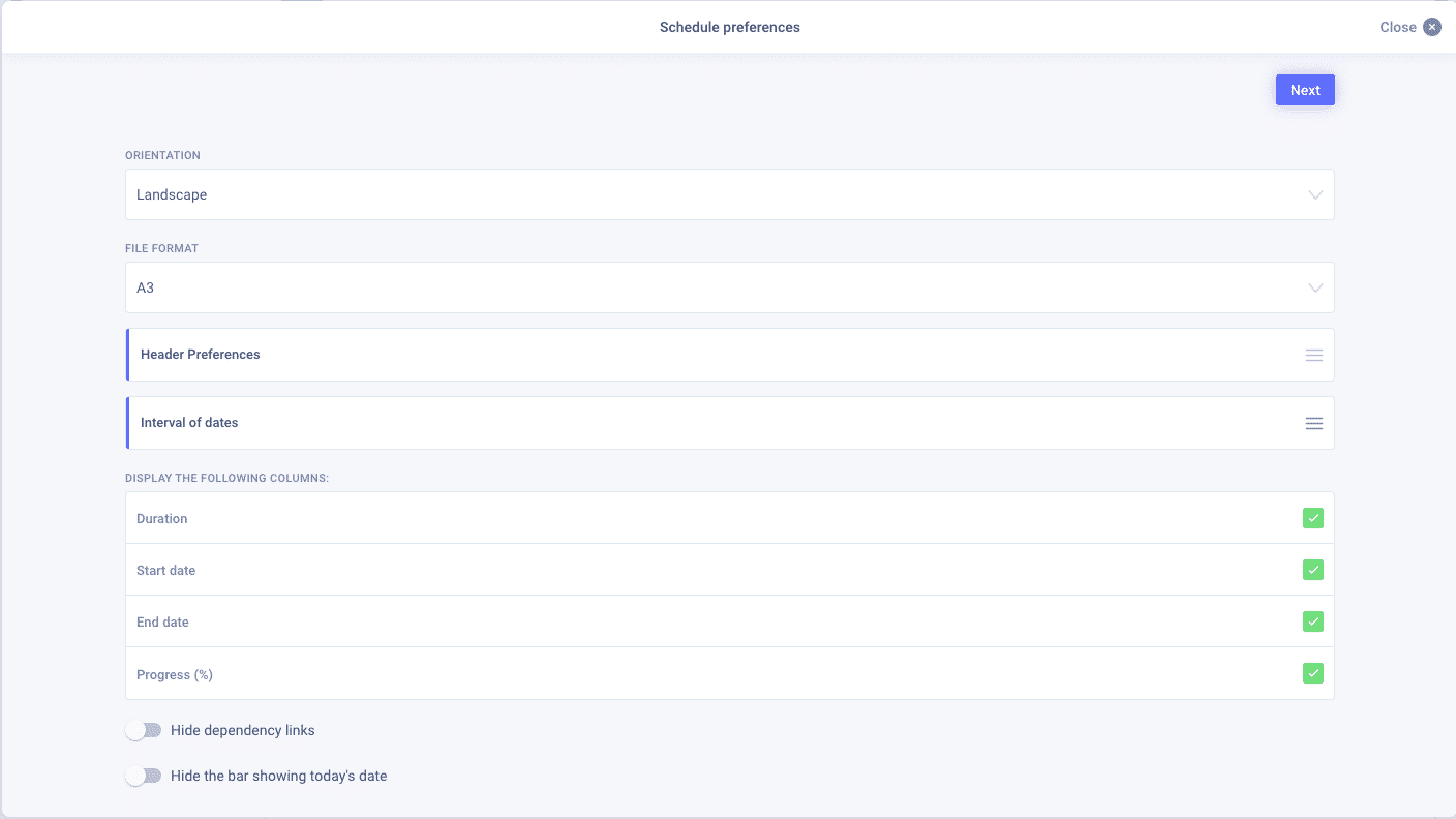 planning settings